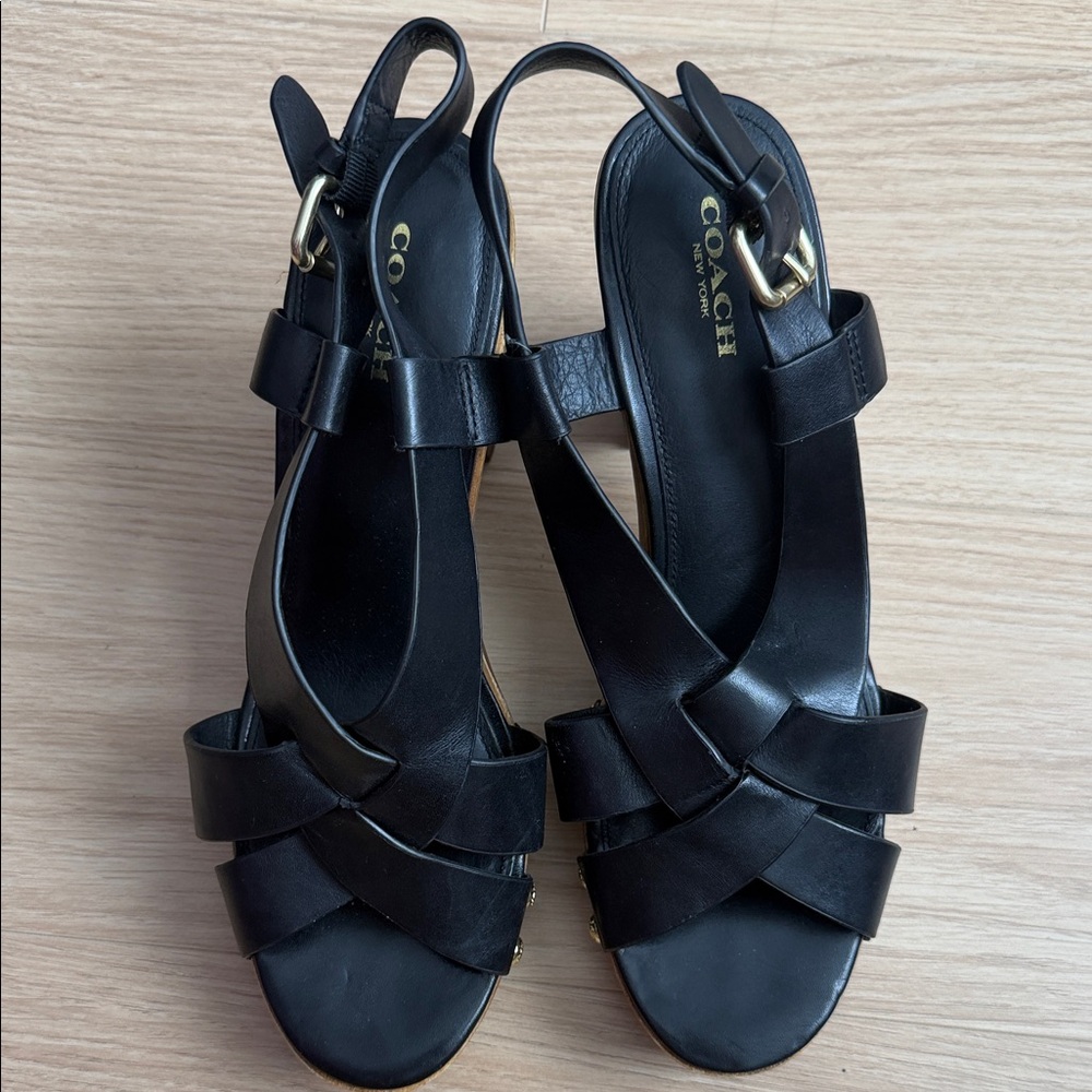 Coach Black Leather Platform Sandals - Picture 5 of 5